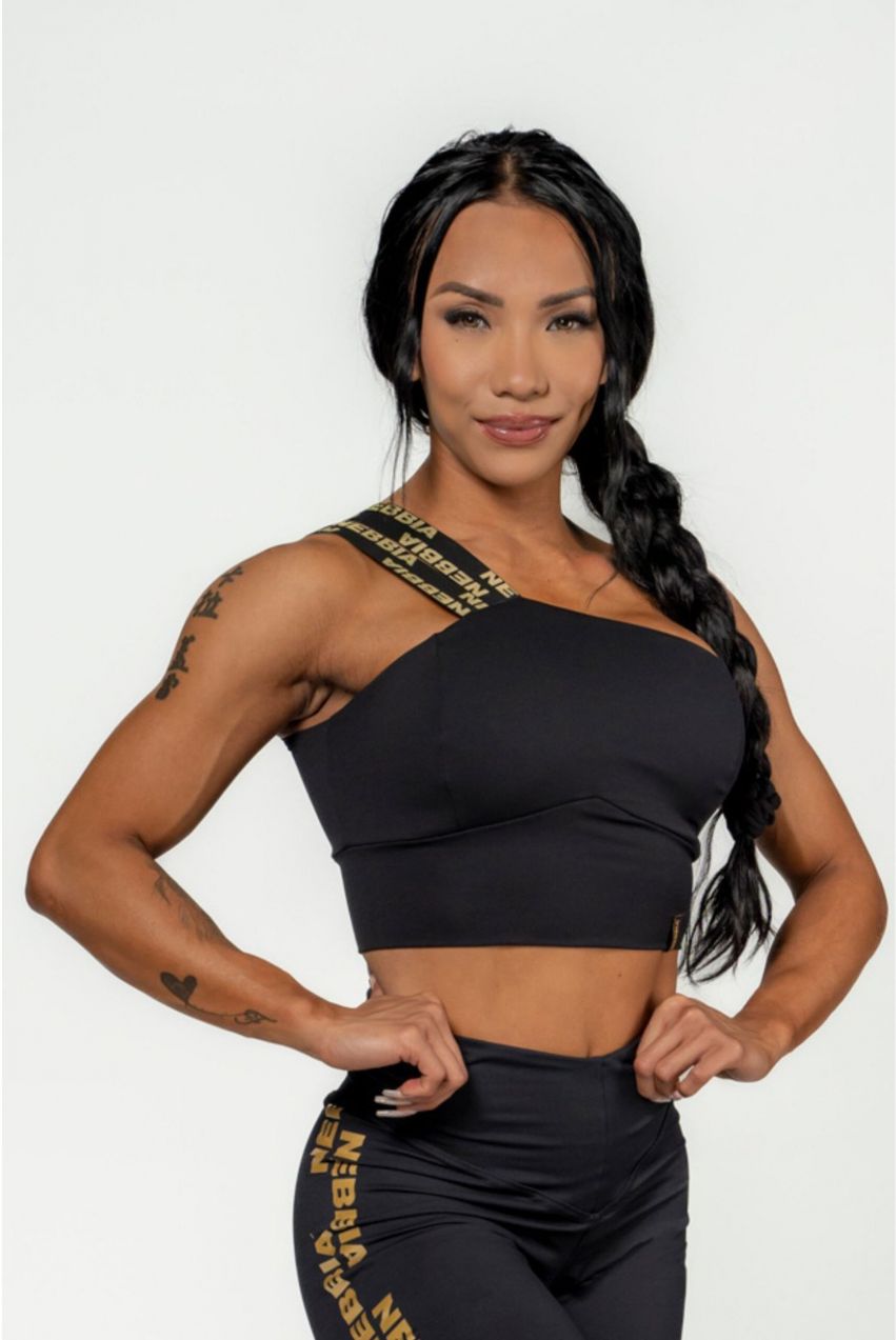 NEBBIA Dámska športová podprsenka s vysokou podporou INTENSE Asymmetric 841 Gold Nebbia