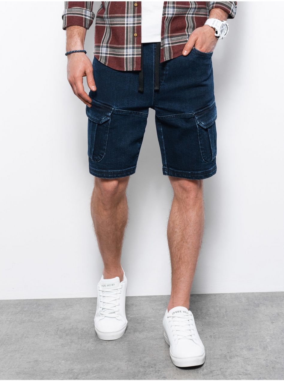 Tmavomodré pánske rifľové šortky Ombre Clothing W362