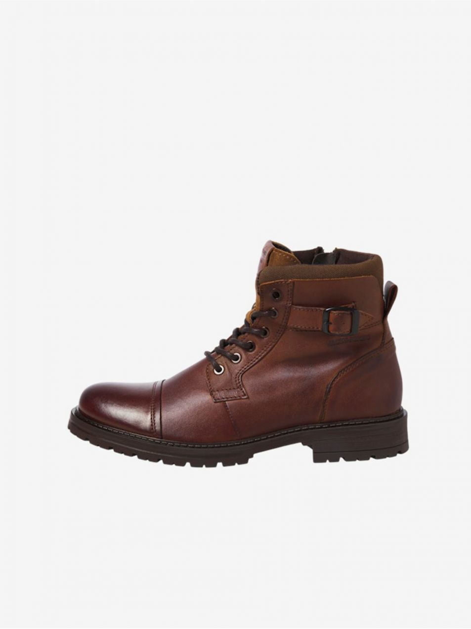 Tmavo hnedé pánske kožené členkové topánky Jack & Jones Queens