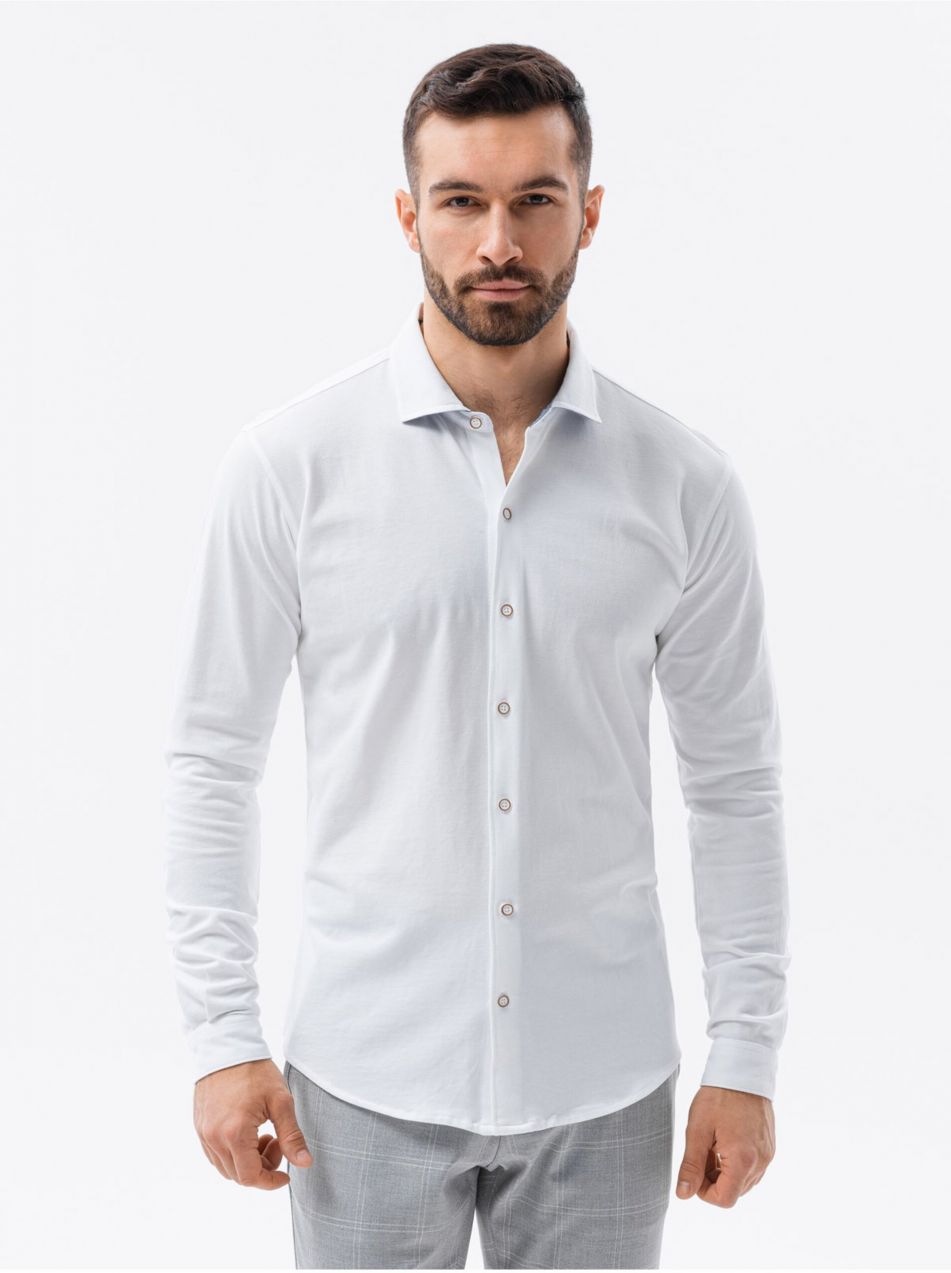 Pánska pletená slim košeľa s dlhým rukávom Ombre Clothing