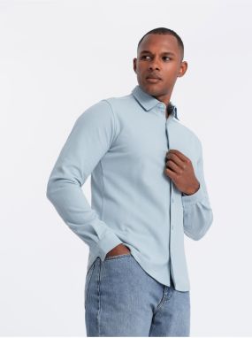 Pánska pletená slim košeľa s dlhým rukávom Ombre Clothing