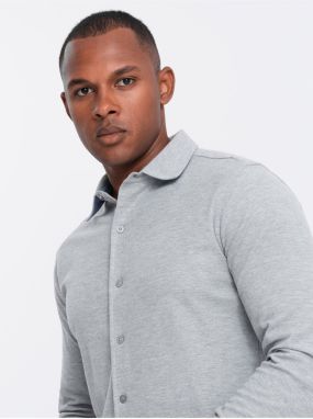 Pánska pletená slim košeľa s dlhým rukávom Ombre Clothing