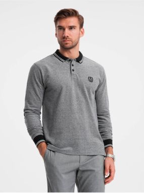 Pánske polo tričko s dlhým rukávom a výšivkou Ombre Clothing