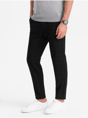 Čierne pánske kockované nohavice Ombre Clothing