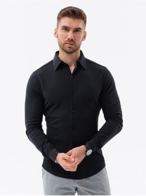Pánska pletená slim košeľa s dlhým rukávom Ombre Clothing