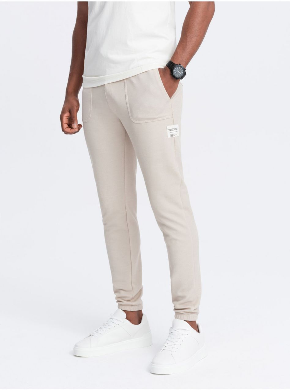 Béžové pánske tepláky Ombre Clothing