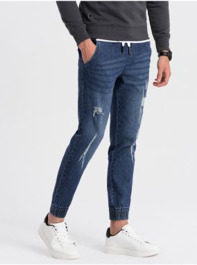 Tmavomodré pánske rifle s potrhaným efektom Ombre Clothing