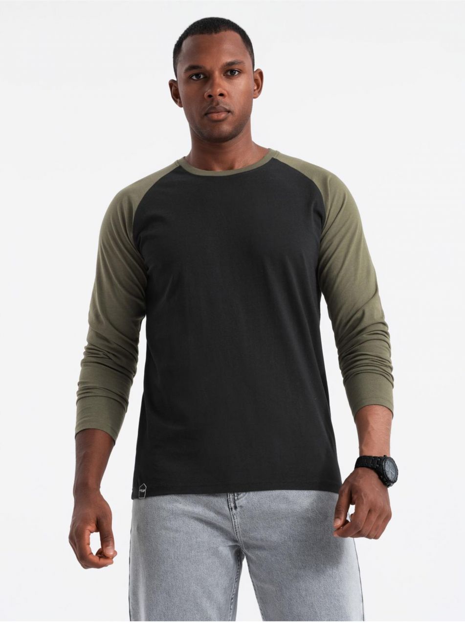 Pánske tričko s potlačou a dlhým rukávom - čierne V1 OM-LSPT-0119 Ombre Clothing