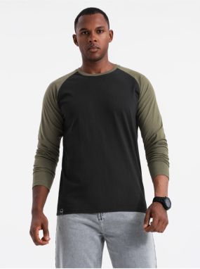 Pánske tričko s potlačou a dlhým rukávom - čierne V1 OM-LSPT-0119 Ombre Clothing