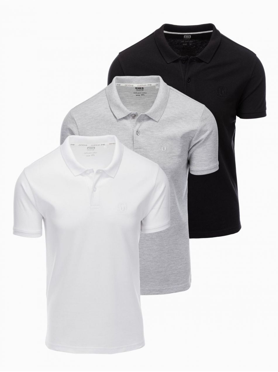Pánske bavlnené polo tričko BASIC - čierna/sivá melanž/biela V2 OM-POBS-0133 Ombre Clothing