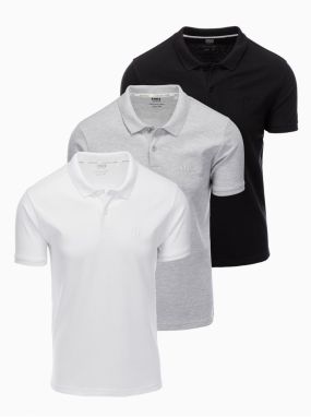 Pánske bavlnené polo tričko BASIC - čierna/sivá melanž/biela V2 OM-POBS-0133 Ombre Clothing