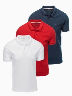 Pánska bavlnená polokošeľa BASIC - tmavo modrá/biela/červená V3 OM-POBS-0133 Ombre Clothing