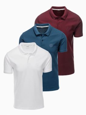 Pánska bavlnená polokošeľa BASIC - biela/bordó/tmavo modrá V4 OM-POBS-0133 Ombre Clothing