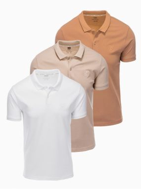 Pánska bavlnená polokošeľa BASIC - biela/biela/svetlo hnedá V6 OM-POBS-0133 Ombre Clothing