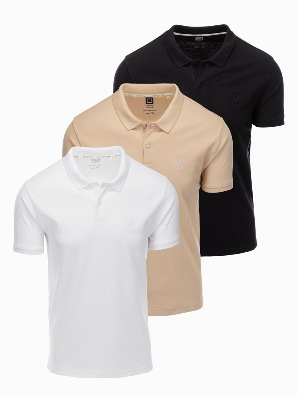 Pánske bavlnené polo tričko BASIC - čierne/biele/béžové V7 OM-POBS-0133 Ombre Clothing