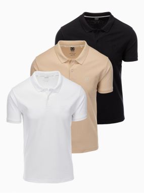 Pánske bavlnené polo tričko BASIC - čierne/biele/béžové V7 OM-POBS-0133 Ombre Clothing