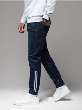 Pánske džínsové tepláky s lemovaním - tmavo modré V4 OM-PADJ-0156 Ombre Clothing