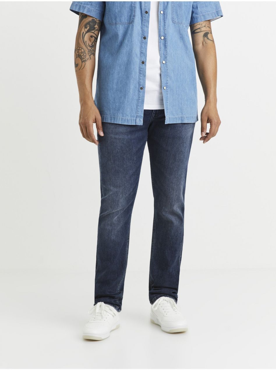 Tmavomodré pánske slim fit rifle Celio