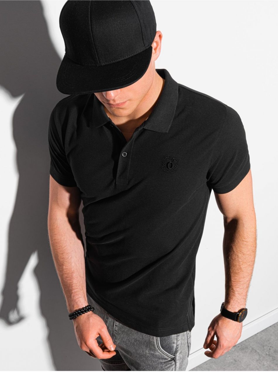 Čierna pánska basic polokošeľa Ombre Clothing S1374  basic