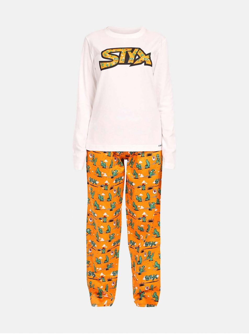 Oranžovo-biele dámske pyžamo Styx Kaktusy