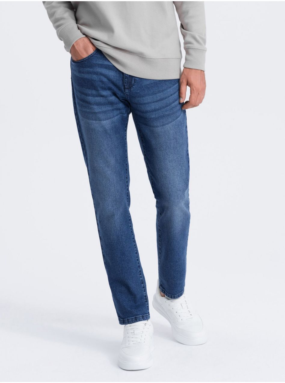 Modré pánske slim fit rifle Ombre Clothing