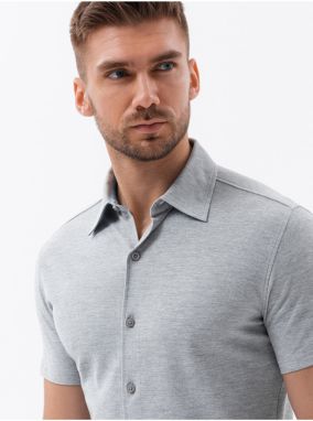 Šedá pánska úpletová košeľa s krátkym rukávom Ombre Clothing