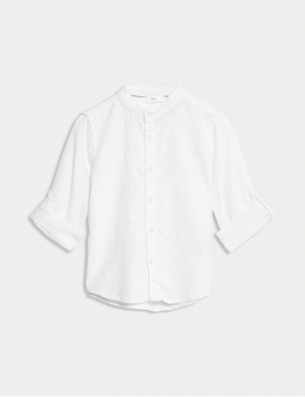 Košeľa bez goliera, s vysokým podielom ľanu (1–8 rokov) Marks & Spencer biela