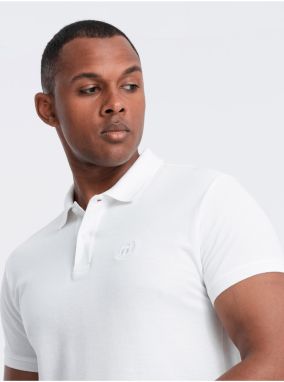 Bílé pánske basic polo tričko Ombre Clothing