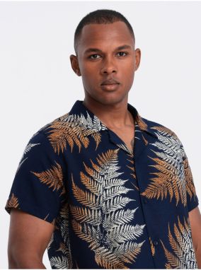 Tmavomodrá pánska vzorovaná košeľa s krátkym rukávom Ombre Clothing