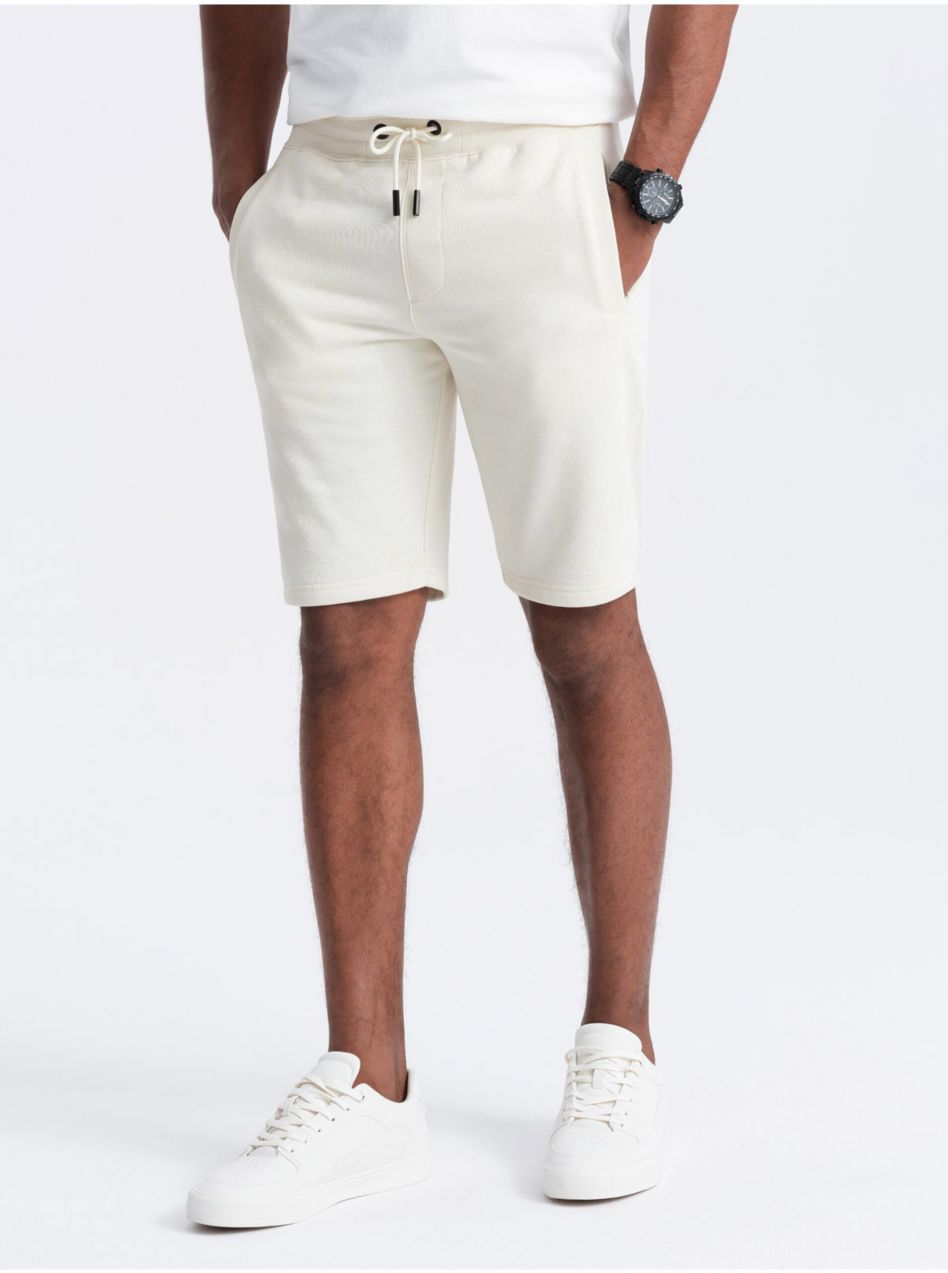 Krémové pánske basic teplákové kraťasy Ombre Clothing
