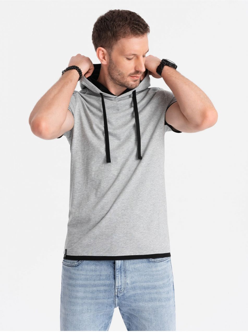 Šedé pánske tričko s kapucňou Ombre Clothing