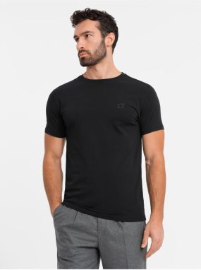 Pánske tričko SLIM FIT s elastanom a potlačou čierna Ombre Clothing