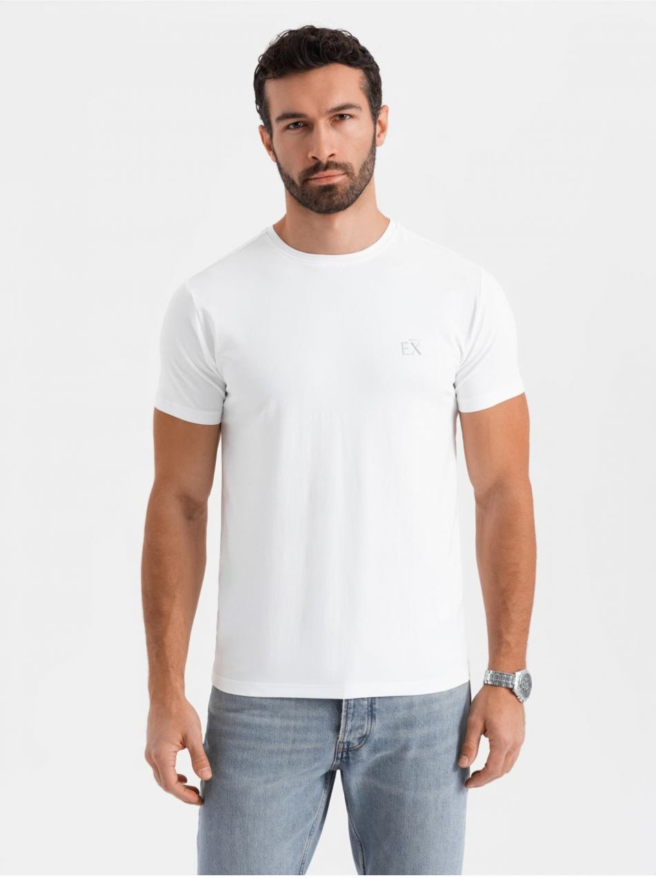 Pánske tričko SLIM FIT s elastanom a potlačou biela Ombre Clothing