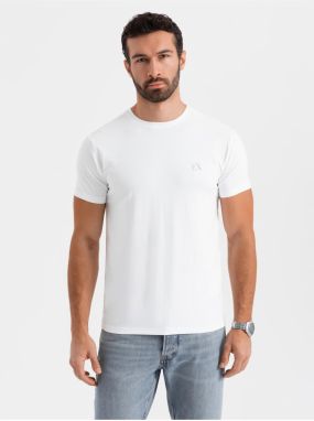 Pánske tričko SLIM FIT s elastanom a potlačou biela Ombre Clothing