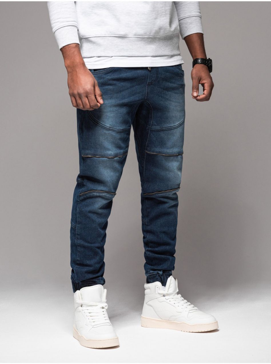 Pánske nohavice JOGGERY s cargo vreckami na zips modrá Ombre Clothing