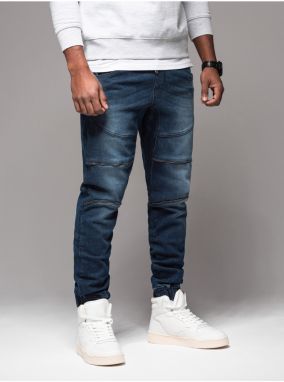Pánske nohavice JOGGERY s cargo vreckami na zips modrá Ombre Clothing