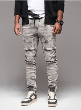 Pánske nohavice JOGGERY s cargo vreckami na zips sivá Ombre Clothing