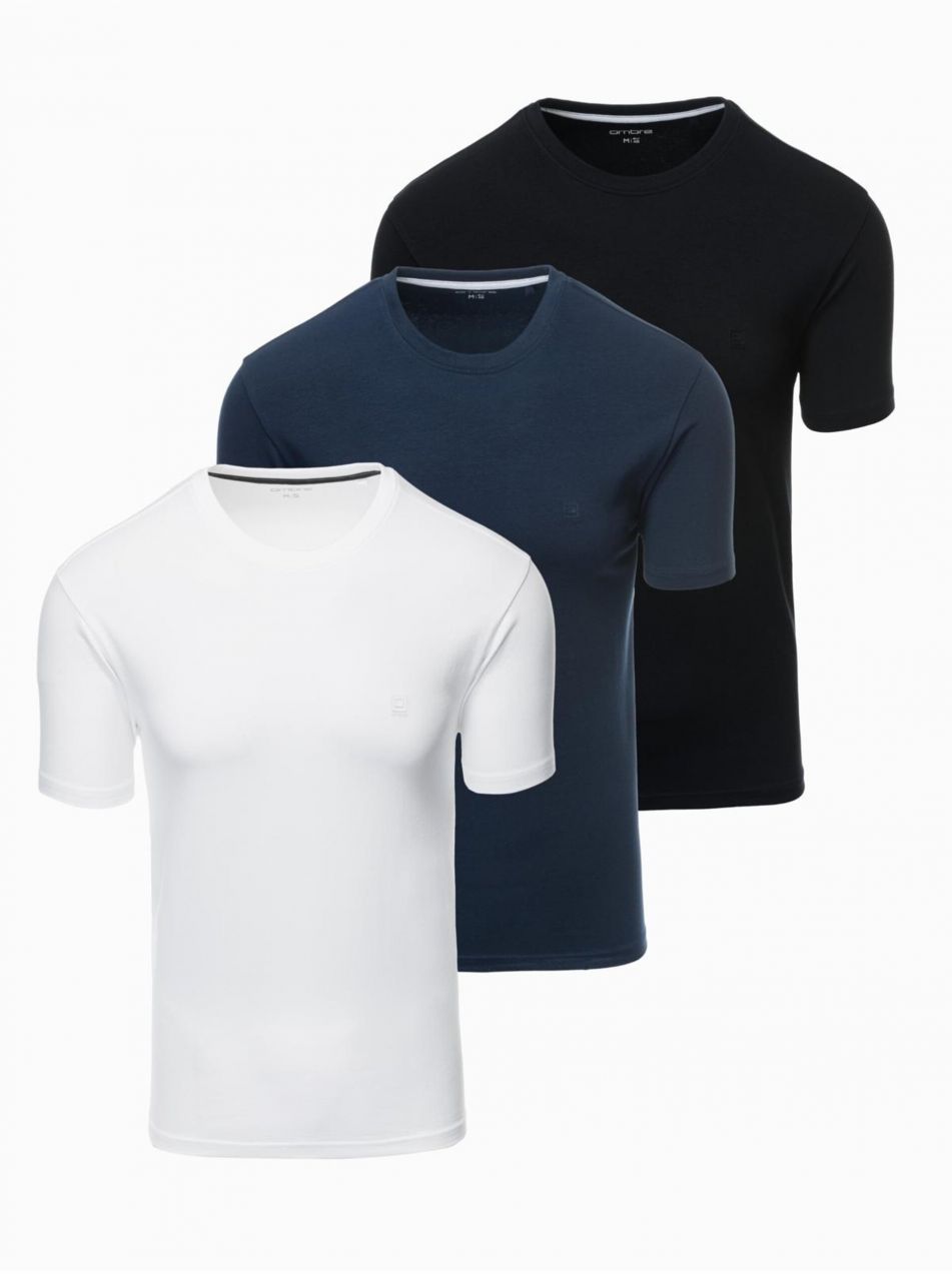 Súprava troch kusov pánskych bavlneneckých tričiek BASIC s okrúhlym výstrihom Ombre Clothing