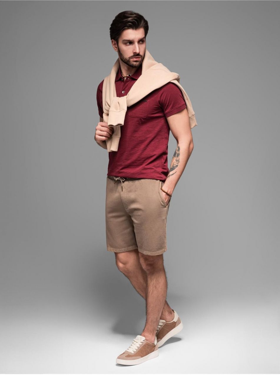 Pánske bavlnené teplákové šortky BASIC hnedé Ombre Clothing