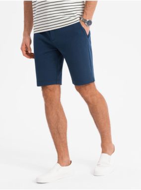 Pánske krátke šortky SLIM FIT zo štruktúrovaného melanžového úpletu modrej Ombre Clothing