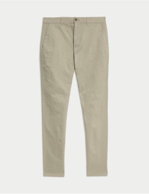Strečové chino nohavice úzkeho strihu Marks & Spencer béžová