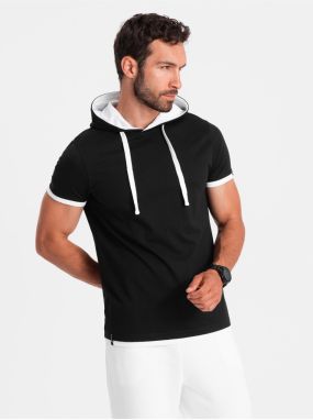 Čierne pánske tričko s kapucňou Ombre Clothing