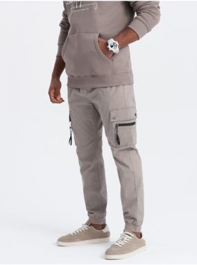 Béžové pánske cargo jogger nohavice Ombre Clothing