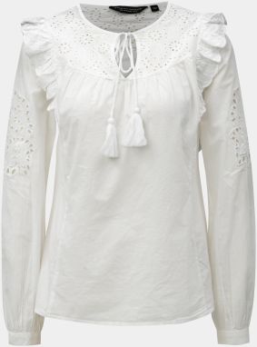 Biela blúzka s volánmi a madeirou Dorothy Perkins