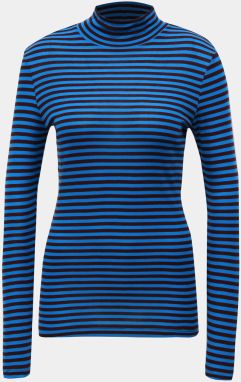 Čierno-modré pruhované basic tričko so stojačikom VERO MODA Vita