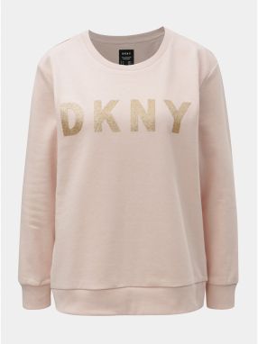 Staroružová mikina s potlačou v zlatej farbe DKNY Crew Neck
