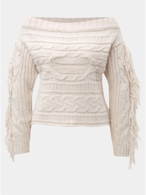 Svetloružový sveter s odhalenými ramenami a strapcami Miss Selfridge