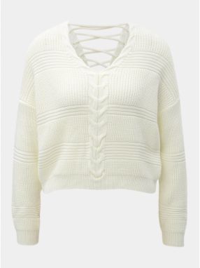 Krémový krátky sveter so šnurovaním Miss Selfridge