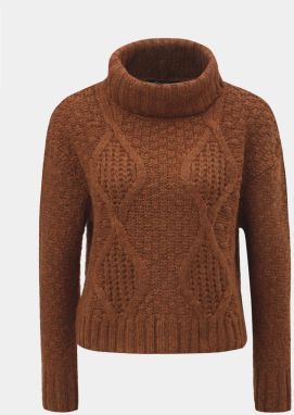 Hnedý oversize krátky sveter s rolákom Miss Selfridge