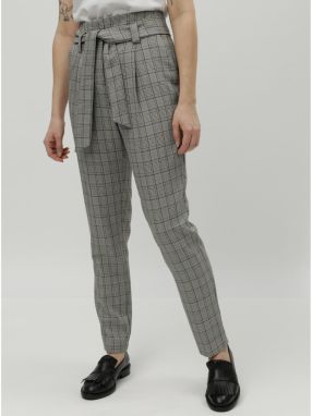 Sivé kockované nohavice s vysokým pásom Dorothy Perkins Tall